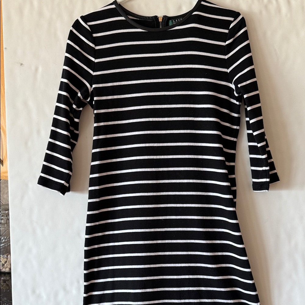 Ralph Lauren dress size M with leather trim neckline. Gently worn